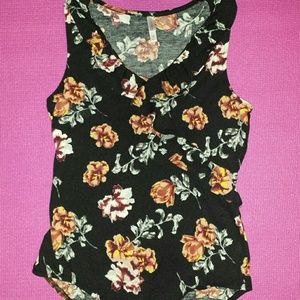 Floral print black bodysuit